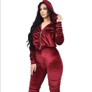 Roxanne Velvet Set- Burgundy